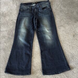 Jeans, wide leg stretchy flare.